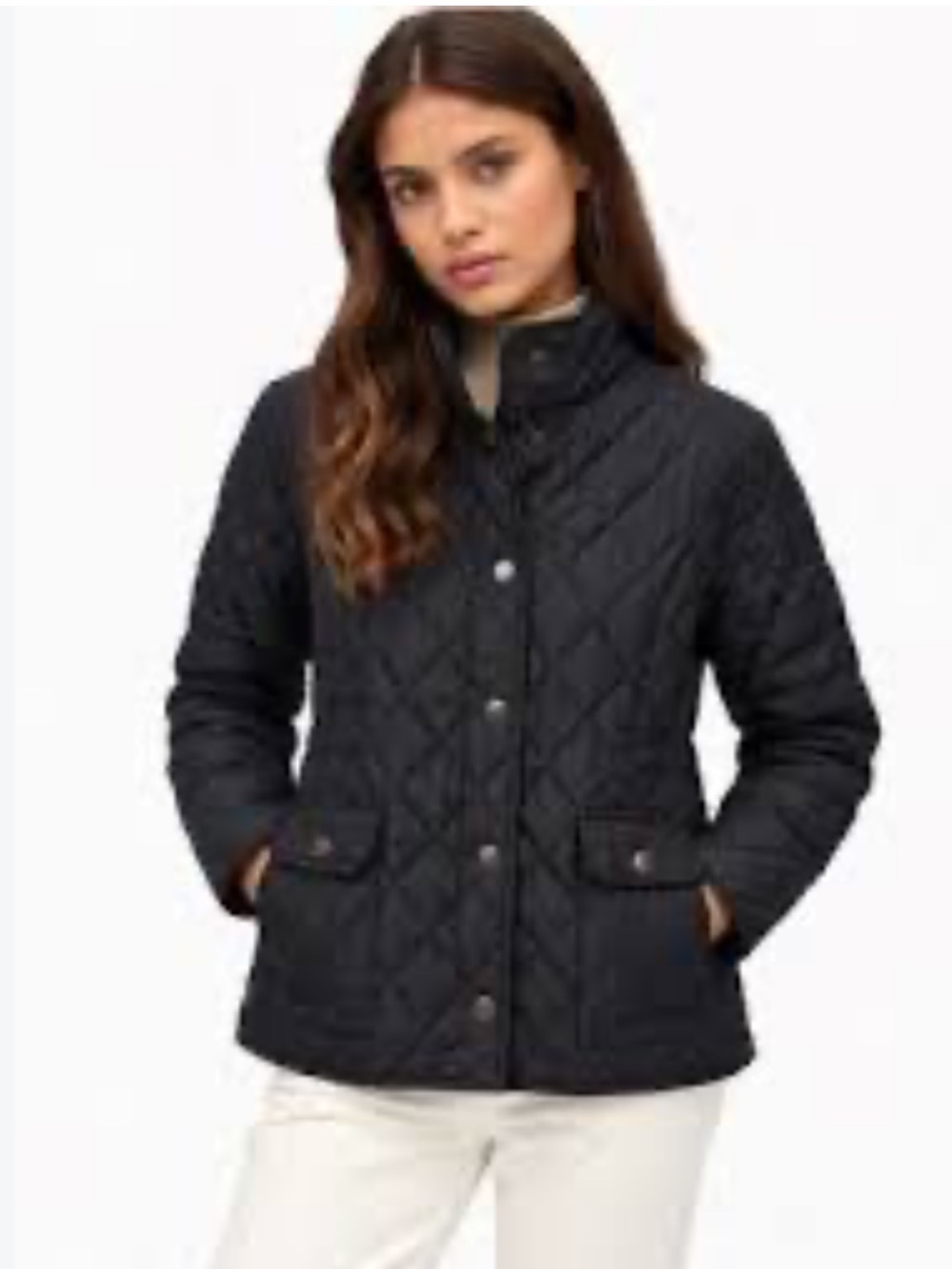 Eddie Bauer Women Quilted Field Jacket Black Tan 550 Goose Down L/XL EUC Classic